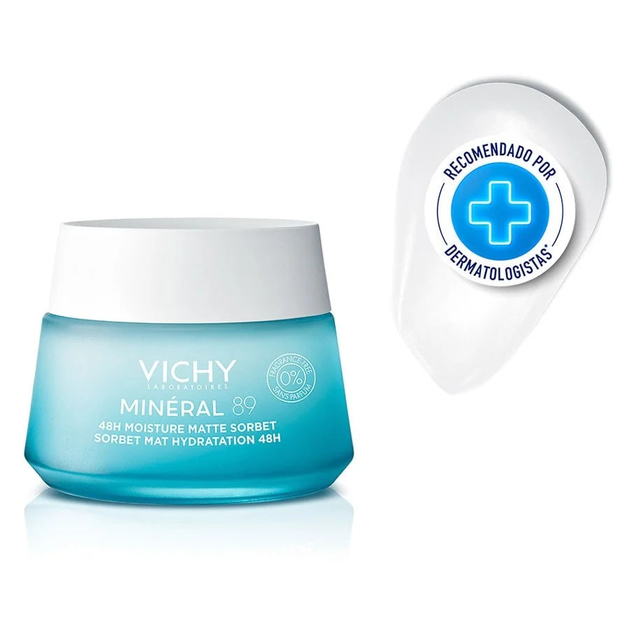 Gel Hidratação Facial Pele Oleosa e Mista Efeito Matte Vichy Minéral 89 Sorbet 48h 50ml