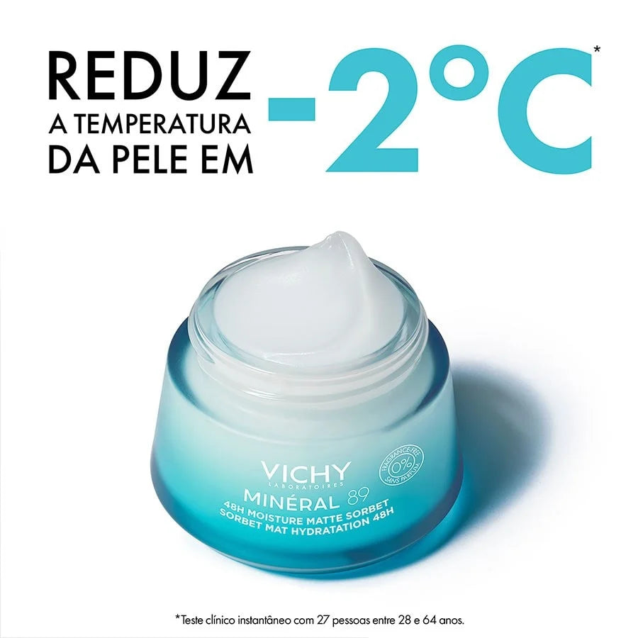 Gel Hidratação Facial Pele Oleosa e Mista Efeito Matte Vichy Minéral 89 Sorbet 48h 50ml
