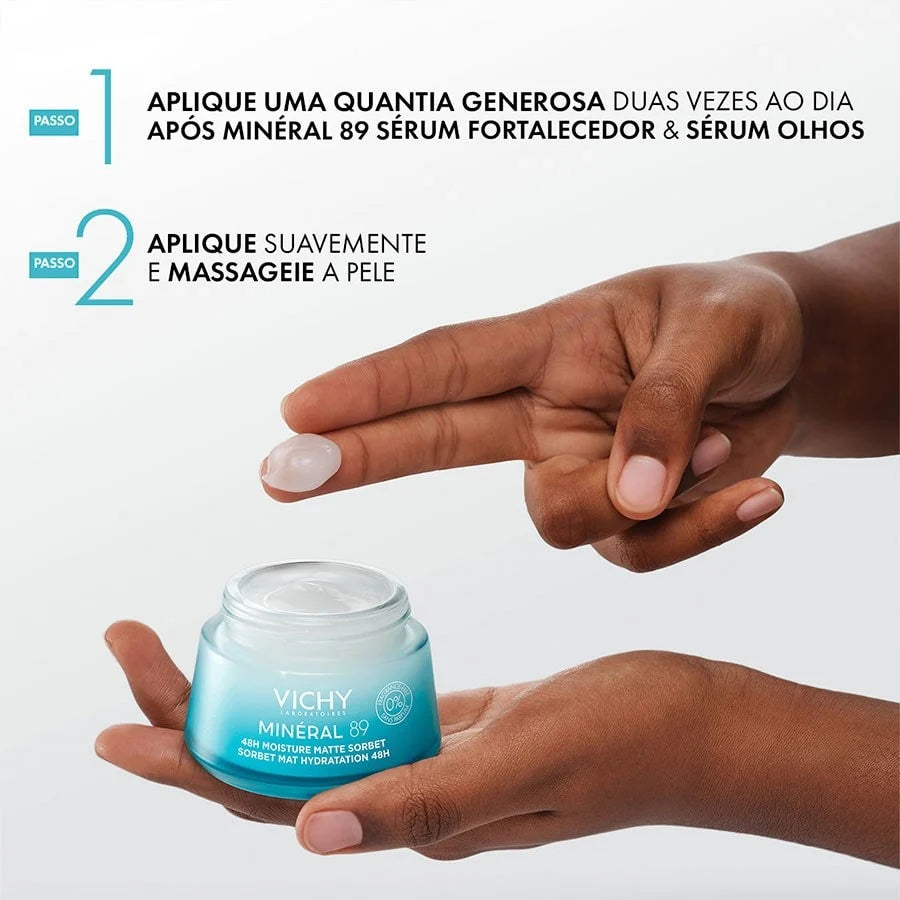 Gel Hidratação Facial Pele Oleosa e Mista Efeito Matte Vichy Minéral 89 Sorbet 48h 50ml